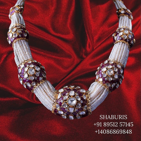 Polki set, Moissanite Jewelry indian gold jewelry designs polki bridal sets polki pendant beaded jewelry sets pearl jewelry sets - SHABURIS