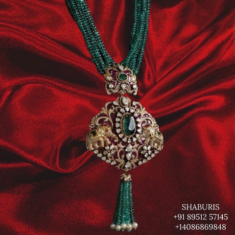 Pure Silver jewelry Indian ,Moisanite pendant,Beaded Necklace,Indian Polki Diamond ,Indian gold Jewelry designs moissanite jewelry-SHABURIS