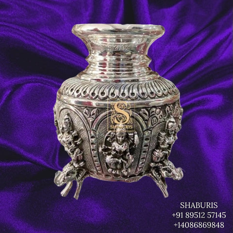 Kalsam in Silver,Lakshmi Kalasam,Pure Silver Ashta Lakshmi Kalash,pooja kalash,silver kalasam,lakshmi Kalasham - NIHIRA - SHABURIS