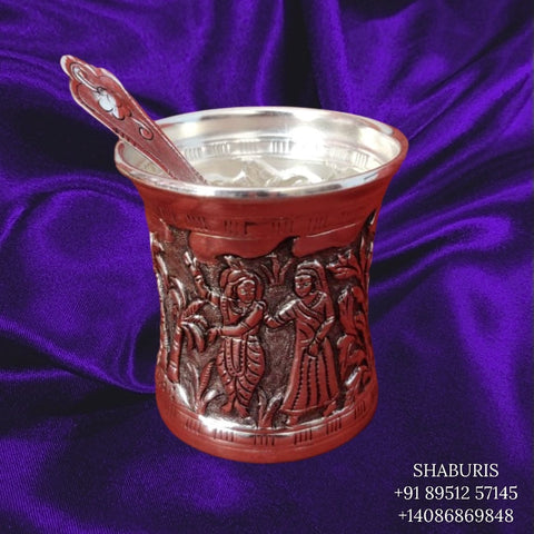 Panchapatra in Silver,Lakshmi,Pure Silver Ashta Lakshmi,pooja articles,silver articled,lakshmi design - Indian Silver articles - SHABURIS