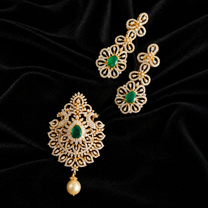 Diamond Pendant indian,South Indian jewelry,Pure silver diamond pendent,swarovski Pendent,Indian Wedding Jewelry -NIHIRA-SHABURIS