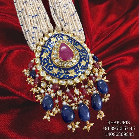 Menakari Haar , peacock Jewelry,polki Indian Jewelry,Pure silver polki jhumka,Diamomd  Jhumka,Indian Wedding Jewelry -SHABURIS