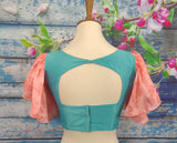 Saree with Stitched Blouse | Saree Blouse | Ruffle saree | peach | Fancy Saree | Cocktail Saree | Indian Party Saree|HoneyBee Handlooms