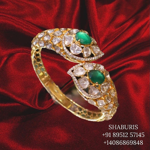 Polki bangle Pure Silver jewelry Indian ,diamond bangles ,Indian gold jewelry designs moissanite jewelry look a like  - SHABURIS