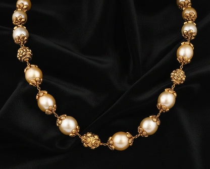 Pearl Bead Necklace, Beaded Jewelry,polki Indian Jewelry,Pure silver south sea pearl,Diamomd  Jhumka,Indian Wedding Jewelry -SHABURIS