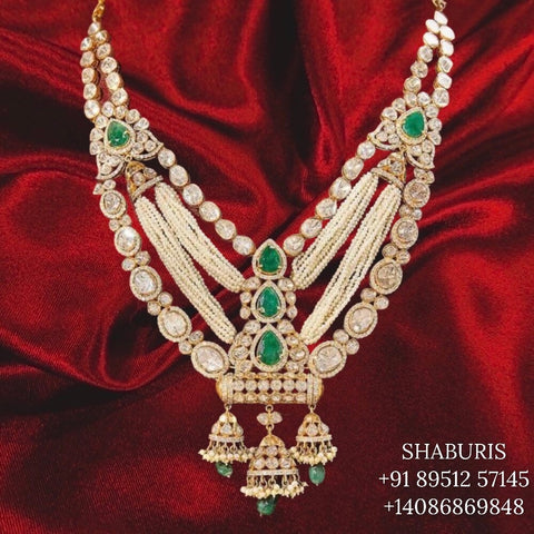Custom made necklace 925 silver jewelry polki diamonds moissanites rice pearls indian wedding bridal jewelry destination wedding SHABURIS