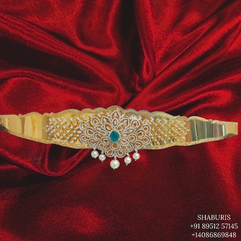Diamond Vaddanam,South Indian Jewelry,vadiyanam,Kids Vaddanam,hip chain,925 silver jewelry pure Silver indian jewelry - NIHIRA - SHABURIS