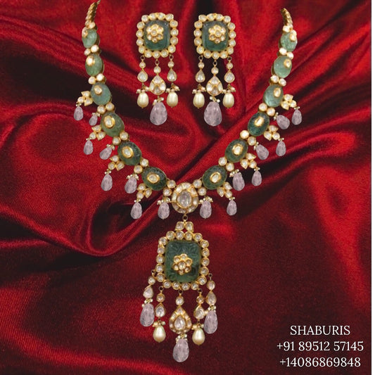 Polki haar , emerald Jewelry,polki Indian Jewelry,Pure silver polki jhumka,Diamomd  Jhumka,Indian Wedding Jewelry -SHABURIS