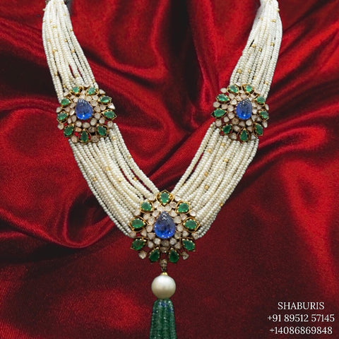 Emerald mala bead jewelry gemstone jewelry polki diamond emerald necklace pure silver jewelry indian gold jewelry sets -SHABURIS