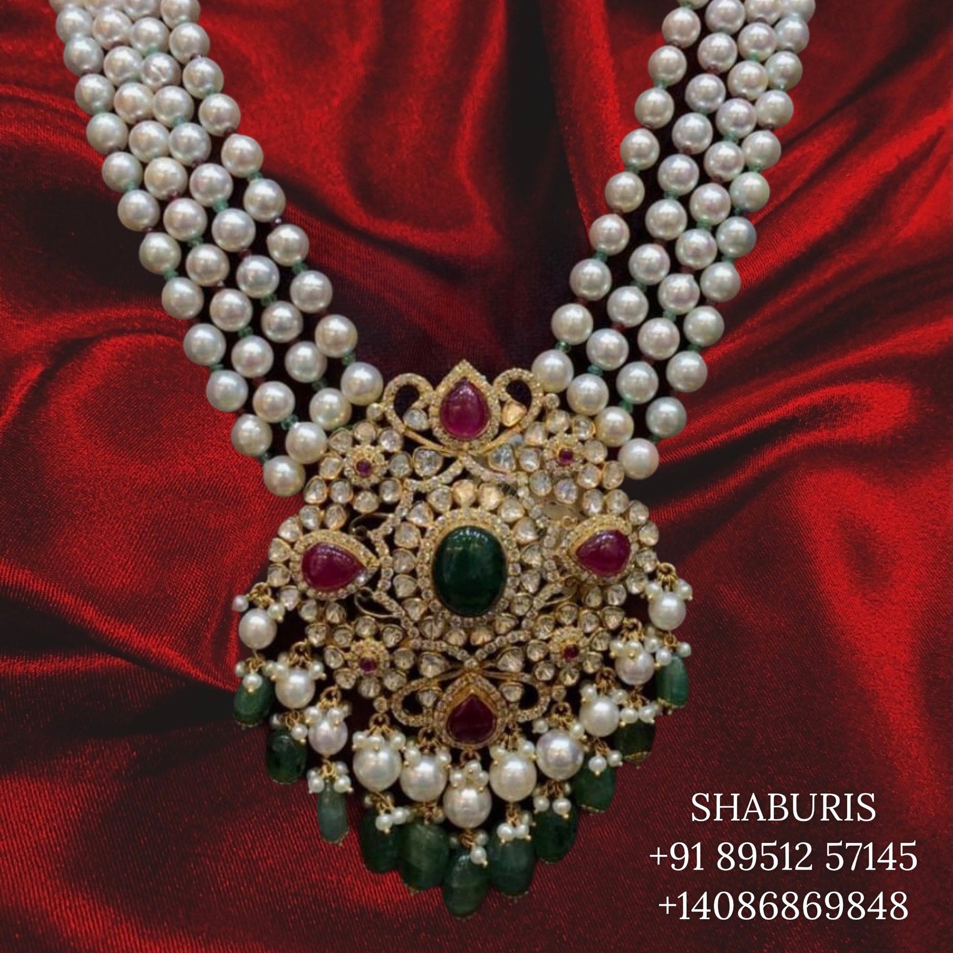 Pearl mala,pearl pendent,Pure silver pearl choker Indian necklace ,Moissanite-NIHIRA-SHABURIS