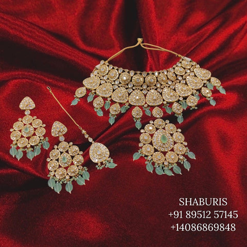Polki Necklace moissanite gold plated jewelry diamond jewelry 925 pure silver sabyasachi jewelry in indian style-SHABURIS