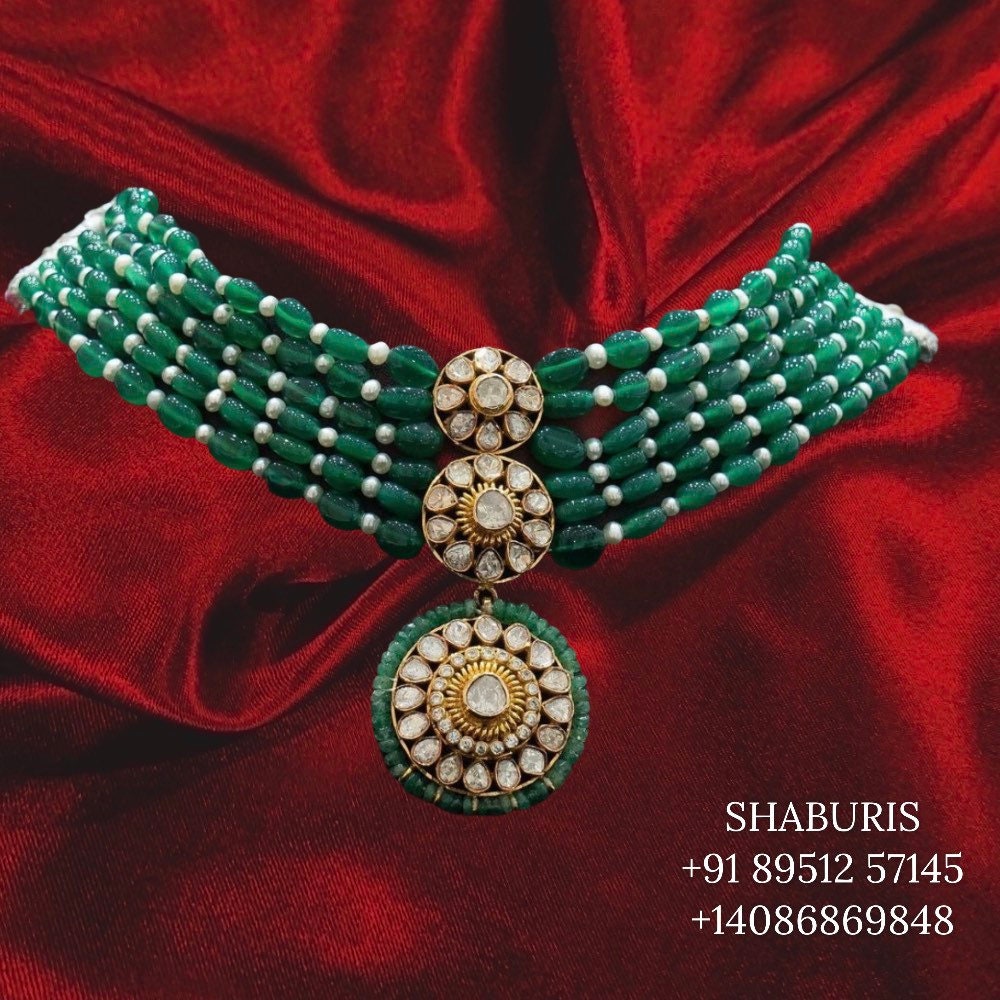 Polki jewelry moissanite diamond necklace,Pure silver russian emerald 925 silver jewelry indian lyte weight jewelry-SHABURIS