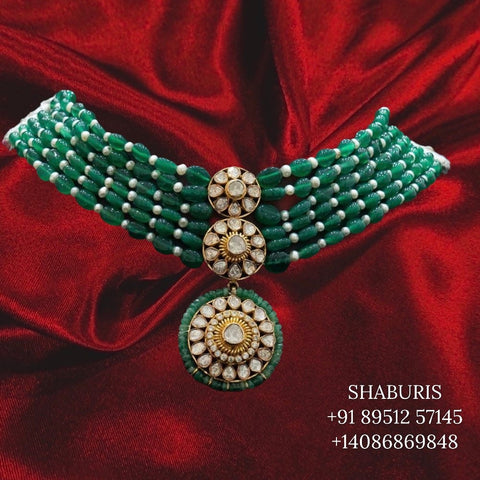 Polki jewelry moissanite diamond necklace,Pure silver russian emerald 925 silver jewelry indian lyte weight jewelry-SHABURIS