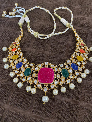 925 silver jewelry navaratan choker pure silver jewelry indian jewelry moissanite necklace-NIHIRA