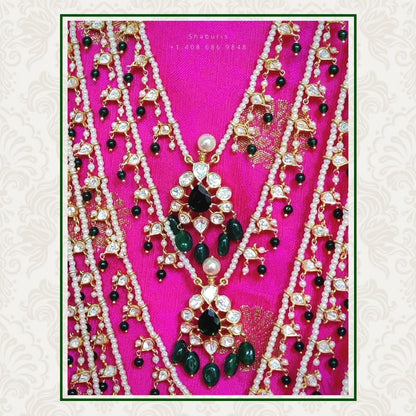 Panch lada pearl haram jades gem jewelry south indian hyderabadi jewelry pure silver sabyasachi jewelry inspired -SHABURIS