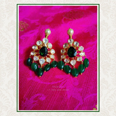 Pure Silver jewelry Indian ,polki Studs,gold jewelry designs indian look a like gem stone jewelry 925silver jewelry emerald stones SHABURIS