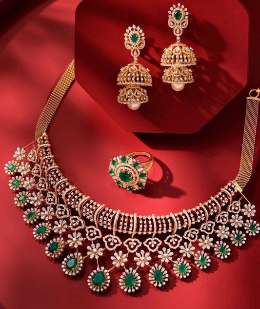 Diamond necklace,South Indian Jewelry,diamond chokerbridal choker,Indian Wedding Jewelry,pure Silver indian jewelry - NIHIRA - SHABURIS