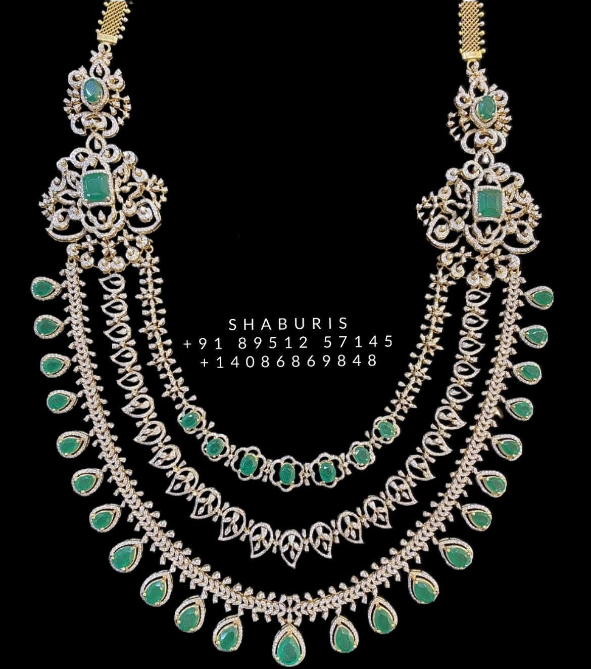 Diamond necklace pure silver necklace emerald quartz south sea pearls swarovski diamond indian jewelry sabyasachi inspired SHABURIS