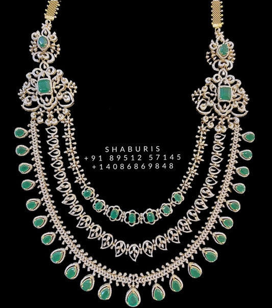 Diamond necklace pure silver necklace emerald quartz south sea pearls swarovski diamond indian jewelry sabyasachi inspired SHABURIS