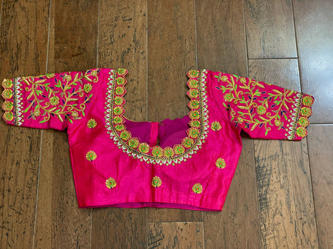 Maggam work designer blouse - Pattu Saree Blouse -kundan work blouse - handloom Saree Blouse - pink Saree Blouse - pink  Blouse