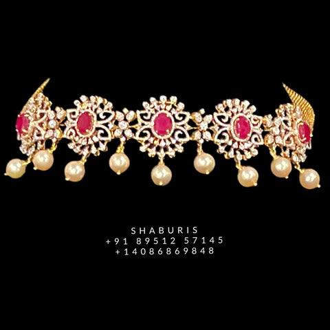 Diamond Choker Pure Silver jewelry Indian ,diamond Necklace,Indian Necklace,Indian Bridal,Indian Wedding Jewelry-NIHIRA-SHABURIS