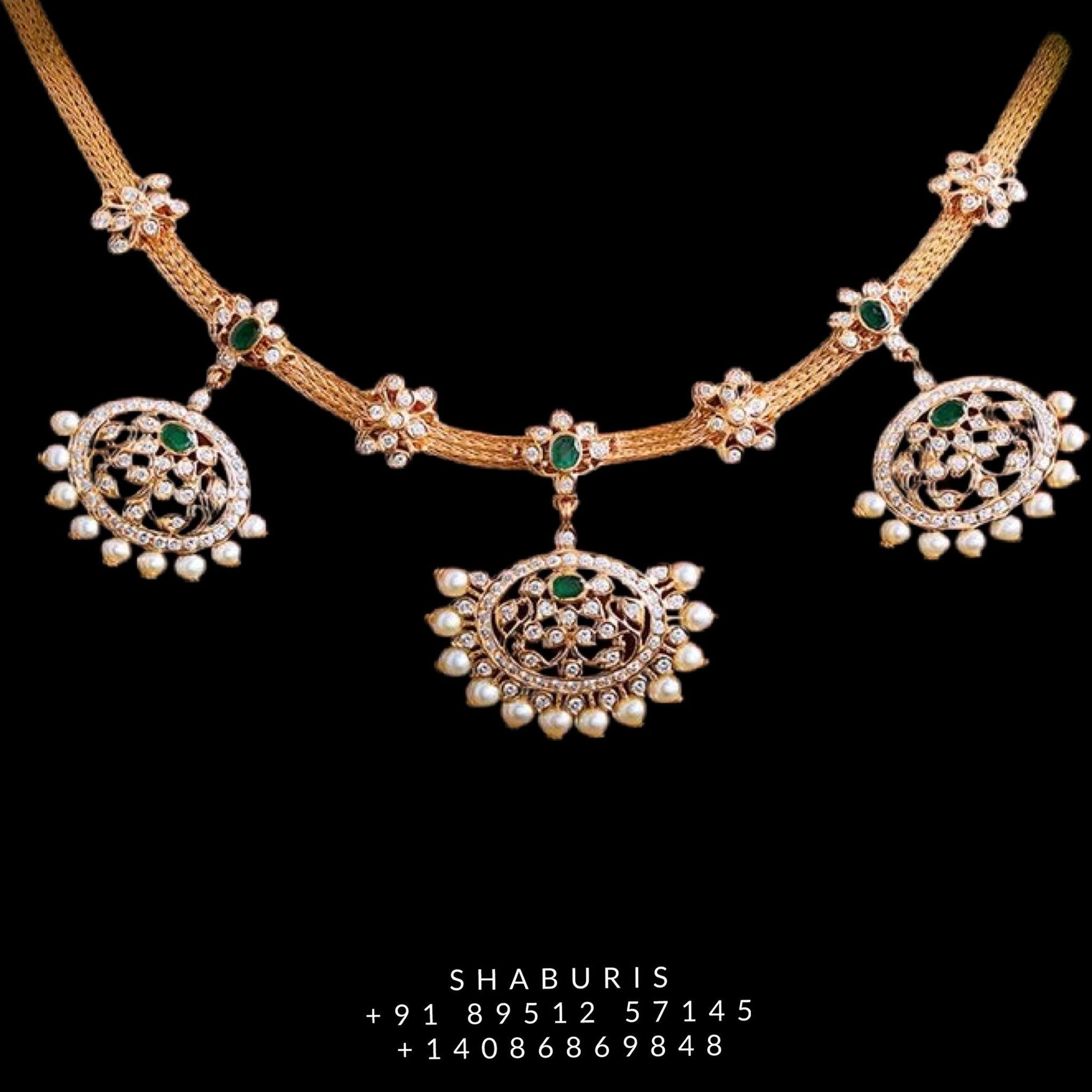 Diamond necklace pure silver necklace emerald quartz south sea pearls swarovski diamond indian jewelry sabyasachi inspired SHABURIS