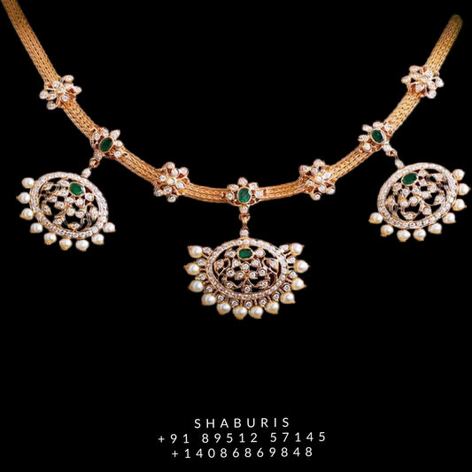 Diamond necklace pure silver necklace emerald quartz south sea pearls swarovski diamond indian jewelry sabyasachi inspired SHABURIS