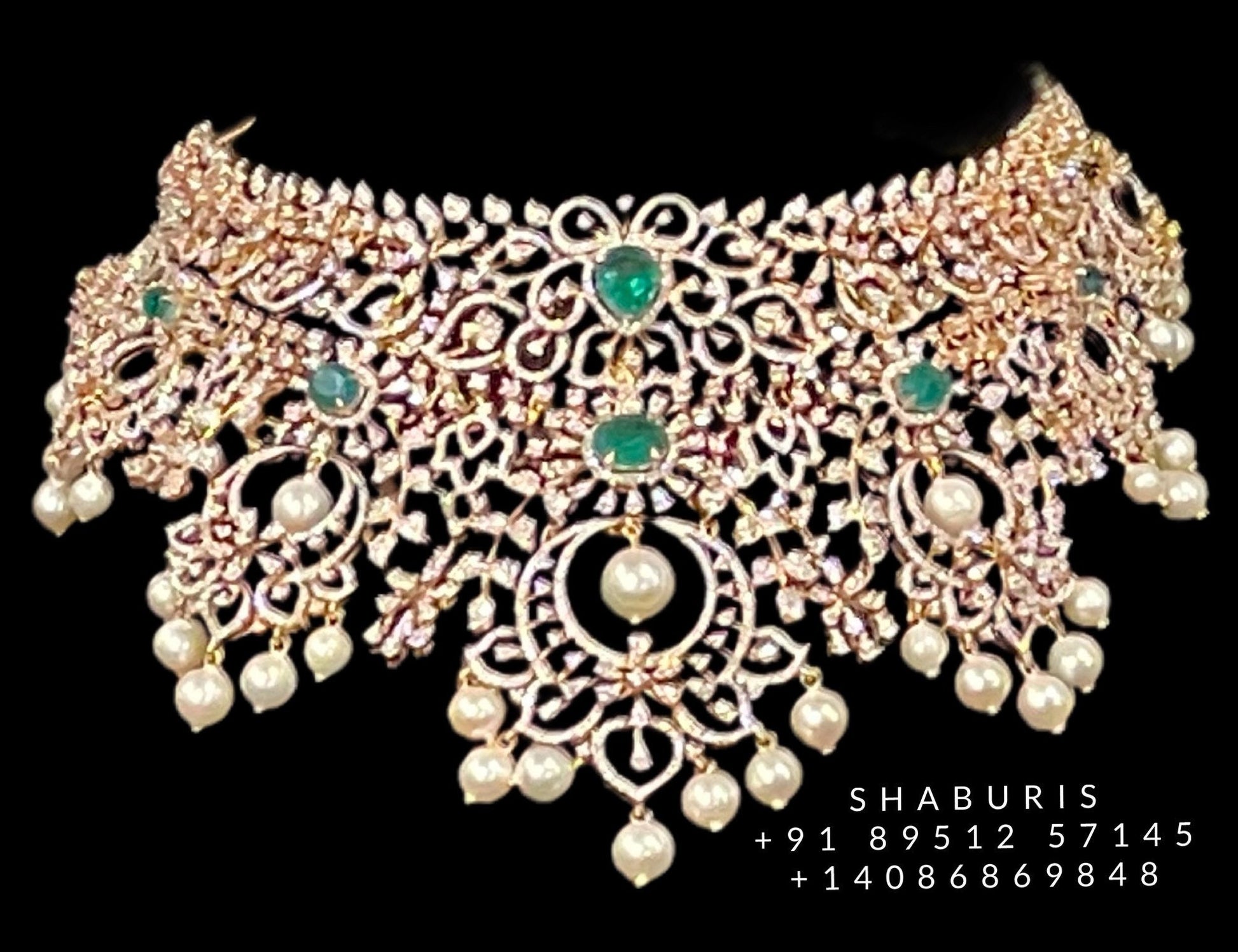 Diamond Choker Pure Silver jewelry Indian ,diamond Necklace,Indian Necklace,Indian Bridal,Indian Wedding Jewelry-NIHIRA-SHABURIS