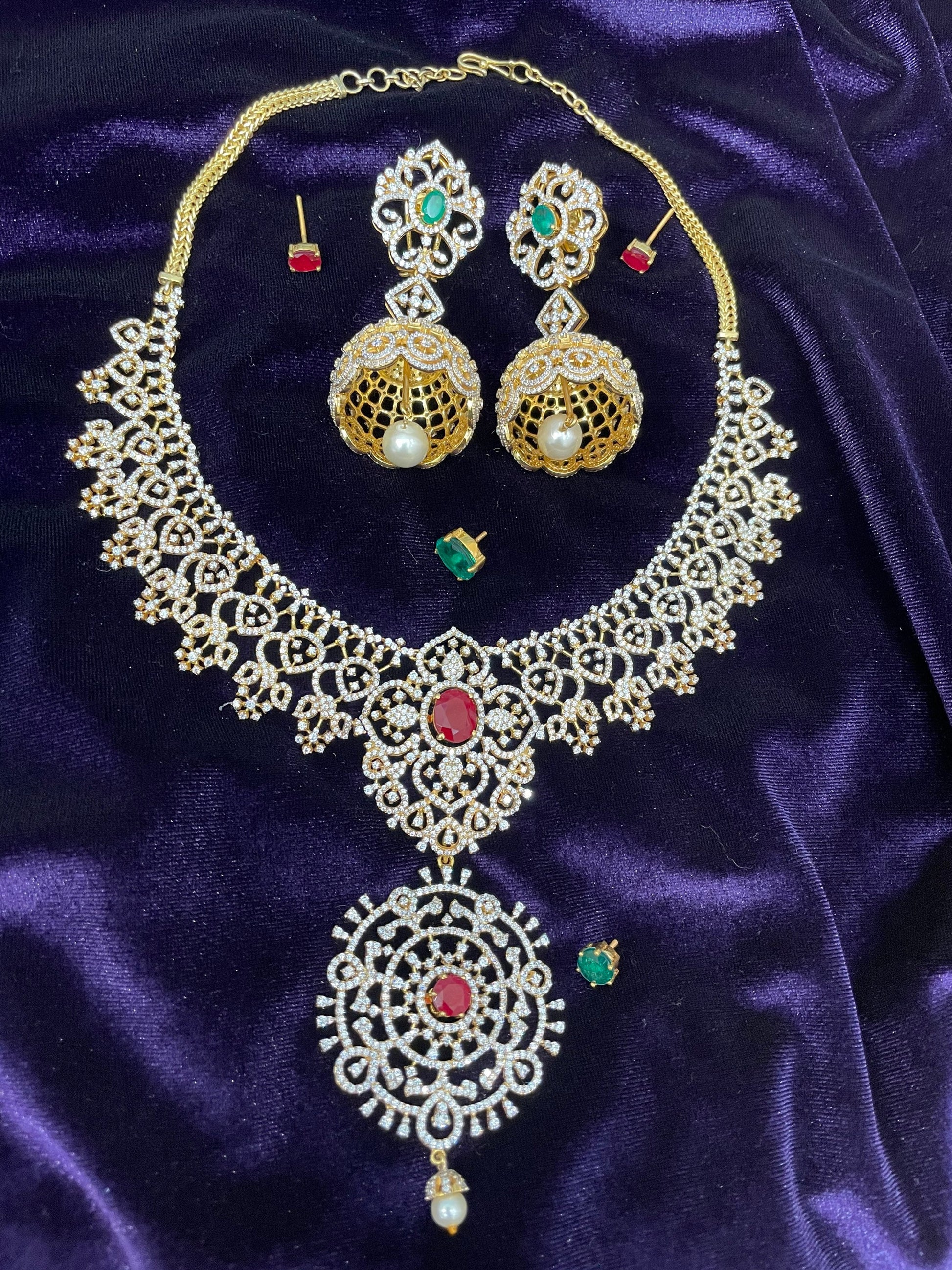 Diamond necklace pure silver necklace emerald quartz south sea pearls swarovski diamond indian jewelry sabyasachi inspired SHABURIS