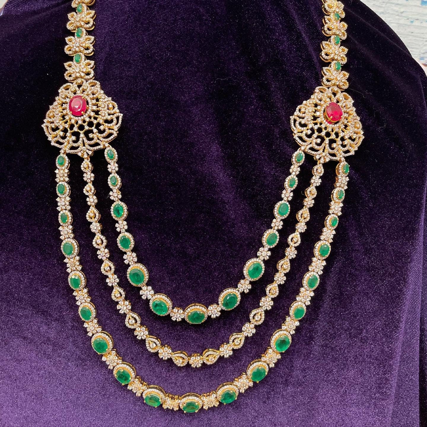 Diamond necklace pure silver necklace emerald quartz south sea pearls swarovski diamond indian jewelry sabyasachi inspired SHABURIS