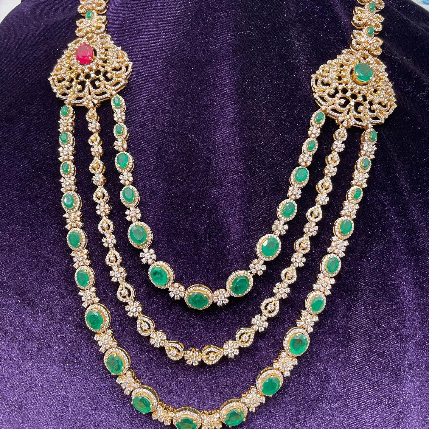 Diamond necklace pure silver necklace emerald quartz south sea pearls swarovski diamond indian jewelry sabyasachi inspired SHABURIS