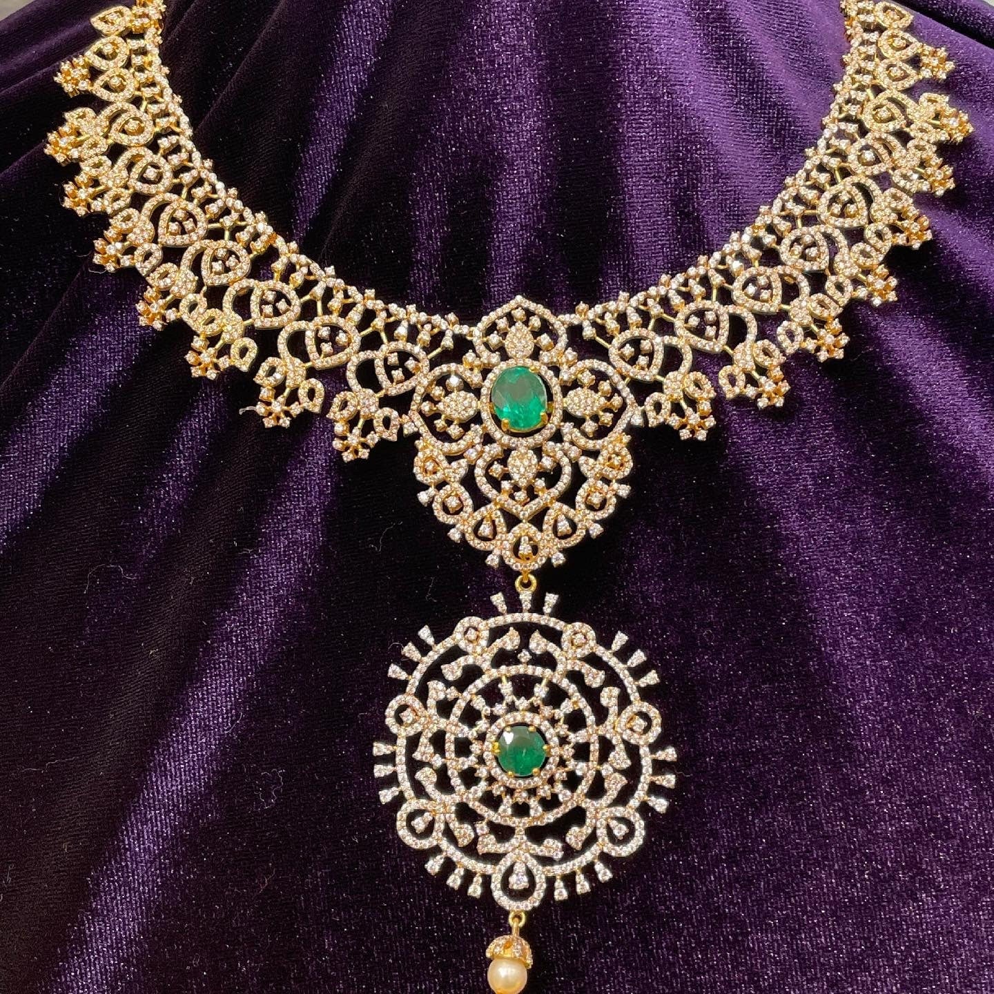 Diamond necklace pure silver necklace emerald quartz south sea pearls swarovski diamond indian jewelry sabyasachi inspired SHABURIS
