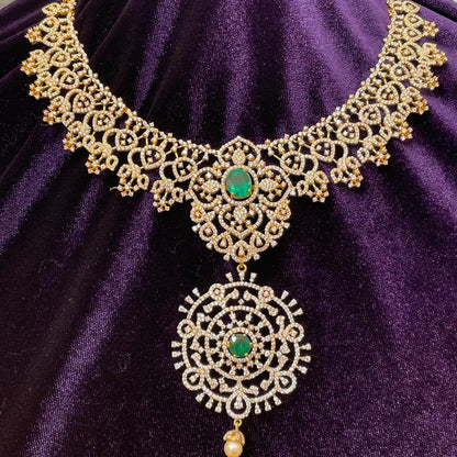 Diamond necklace pure silver necklace emerald quartz south sea pearls swarovski diamond indian jewelry sabyasachi inspired SHABURIS