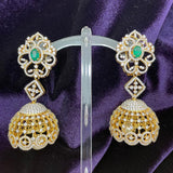 Diamond jhumka design in silver,Pure silver jewelry indian,indian jewelry diamond jewelry inspired,Swarovski design,chain,necklace-NIHIRA