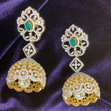 Diamond jhumka design in silver,Pure silver jewelry indian,indian jewelry diamond jewelry inspired,Swarovski design,chain,necklace-NIHIRA