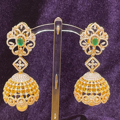 Diamond jhumka design in silver,Pure silver jewelry indian,indian jewelry diamond jewelry inspired,Swarovski design,chain,necklace-NIHIRA