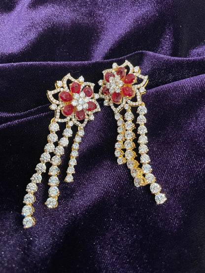 Diamond jhumka design in silver,Pure silver jewelry indian,indian jewelry diamond jewelry inspired,Swarovski design,chain,necklace-NIHIRA