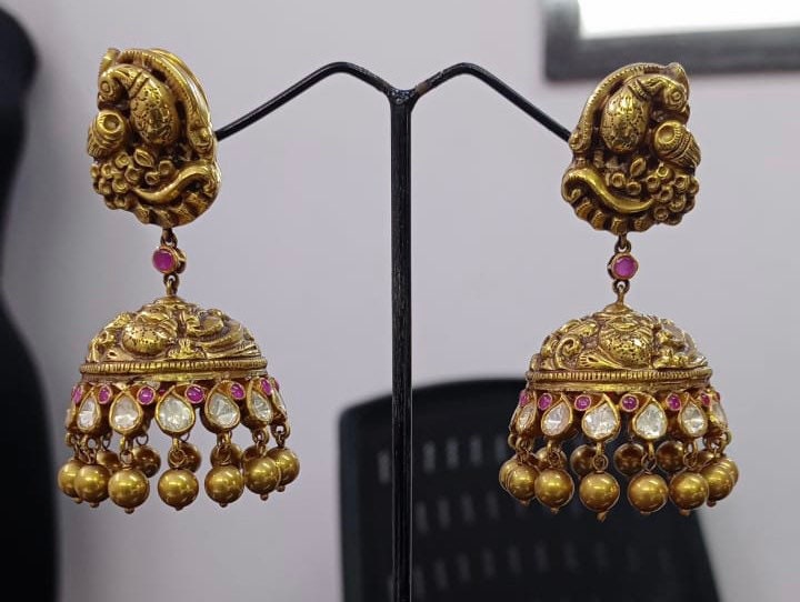 Temple Jewelry,Pure Silver Jewellery Indian ,Lakshmi Earrings,Big Indian earrings,Indian Bridal,Indian Wedding Jewelry-NIHIRA-SHABURIS