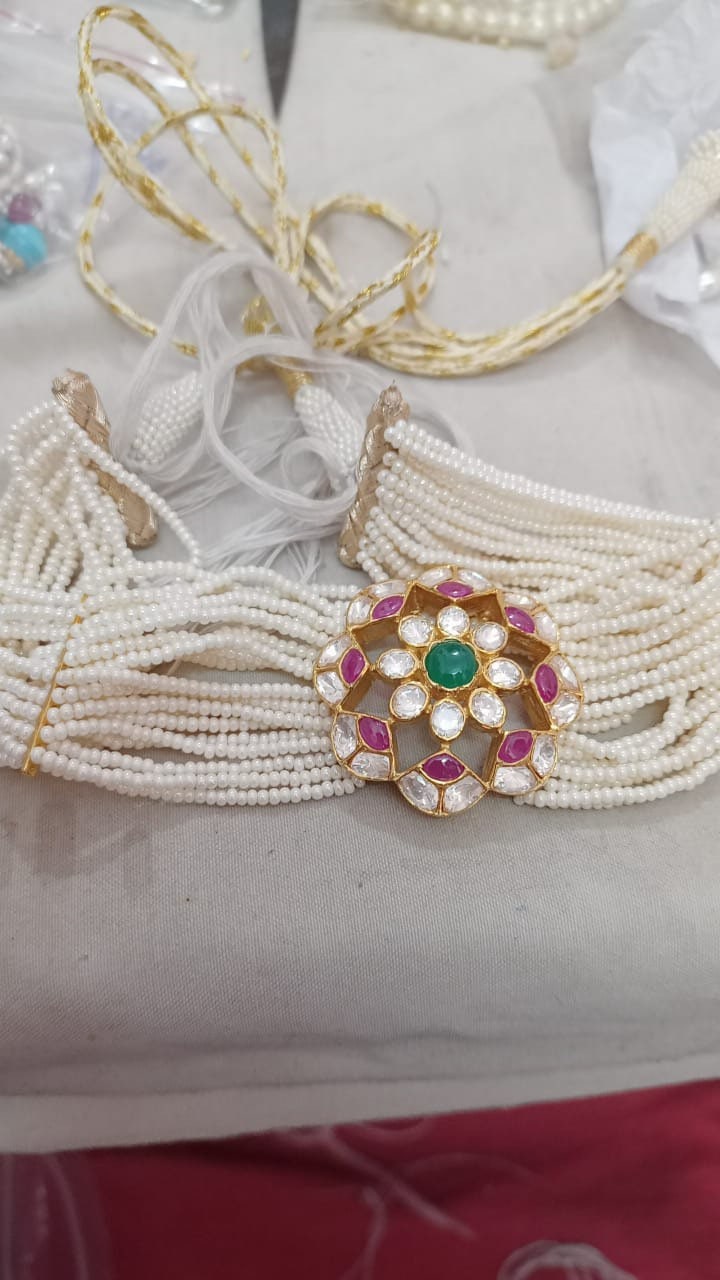 Pearl choker,Pure Silver jewelry Indian, diamond choker set,Sabyasachi style,Indian Bridal,Indian Wedding Jewelry-NIHIRA-SHABURIS