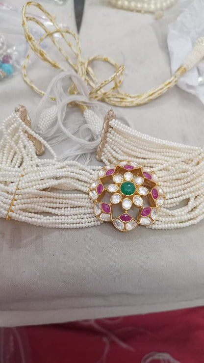 Pearl choker,Pure Silver jewelry Indian, diamond choker set,Sabyasachi style,Indian Bridal,Indian Wedding Jewelry-NIHIRA-SHABURIS