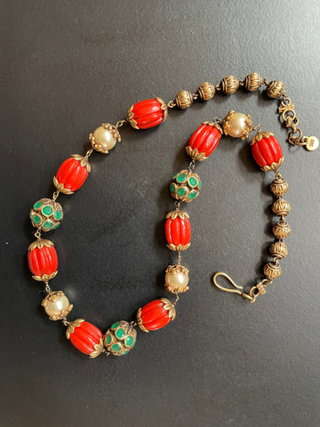 Coral Mala,indian jewelry,polki Jewelry in Silver,Indian necklace,Indian Jewelry,emerald pearl-NIHIRA-SHABURIS