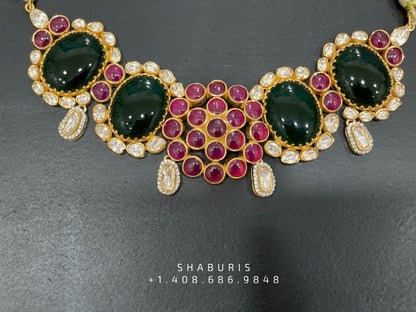 Pearl polki choker,Pure Silver jewelry Indian, diamond choker set,Sabyasachi jewelry inspired,Indian Bridal,Indian Jewelry-NIHIRA-SHABURIS