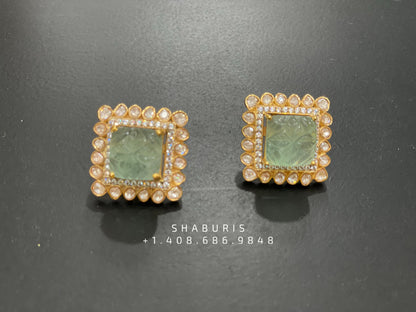 Ruby stud,polki stud,polki diamond jewelry in silver,big studs,indian jewelry,statement jewelry-SHABURIS