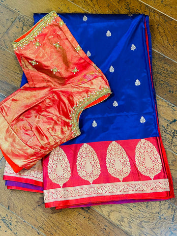 Raw mango saree inspired,Lyte weight blue saree South Indian Sarees,Pure Banaras Sarees,Saree Blouse, handloom saree,blue saree NIHIRA