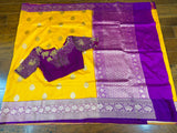 Raw mango saree inspired,Lyte weight Sarees online,South Indian Sarees,Pure Banaras Sarees,Saree Blouse, handloom saree,yellow saree NIHIRA