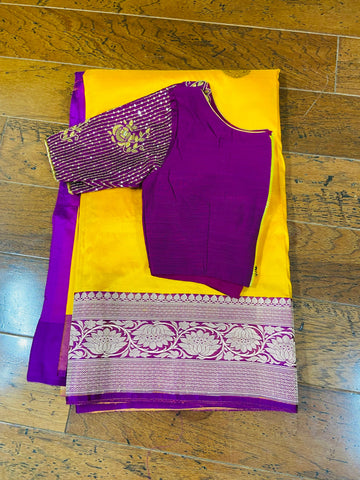 Raw mango saree inspired,Lyte weight Sarees online,South Indian Sarees,Pure Banaras Sarees,Saree Blouse, handloom saree,yellow saree NIHIRA