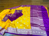 Raw mango saree inspired,Lyte weight Sarees online,South Indian Sarees,Pure Banaras Sarees,Saree Blouse, handloom saree,yellow saree NIHIRA
