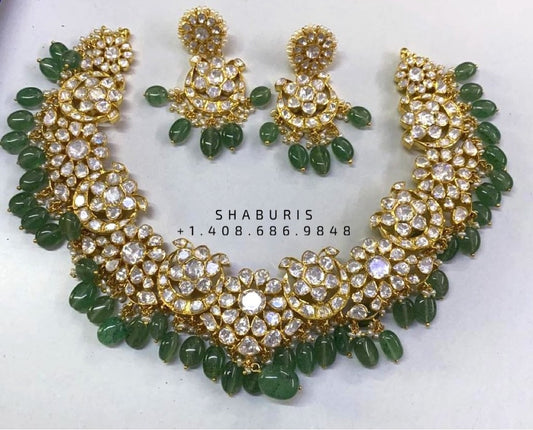 925 silver jewelry navaratan choker pure silver jewelry indian jewelry moissanite necklace-NIHIRA