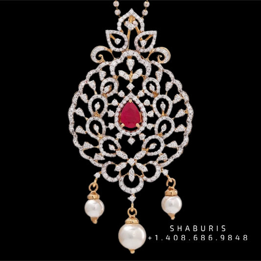 Swarovski pendant,swarovski chain,sabyasachi jewelry inspired Traditional indian Jewelery,Polki haram,Pure silver jewelry-NIHIRA