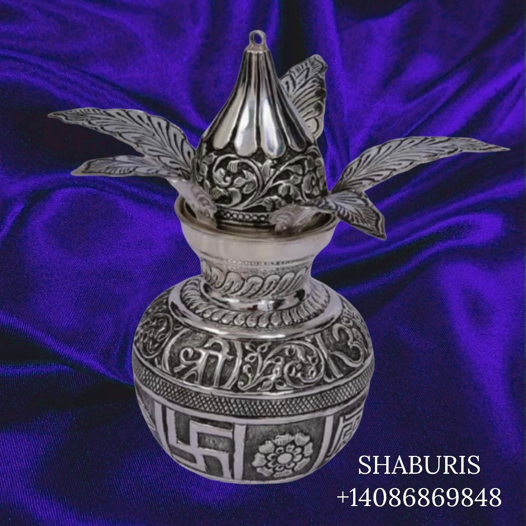 Kalsam in Silver,Lakshmi Kalasam,Pure Silver Ashta Lakshmi Kalash,pooja kalash,silver kalasam,lakshmi Kalasham - NIHIRA - SHABURIS